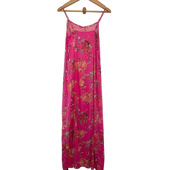 Wonderly Women’s Hot Pink Floral Paisley Double Slit Maxi Tank Dress S - Picture 2 of 14